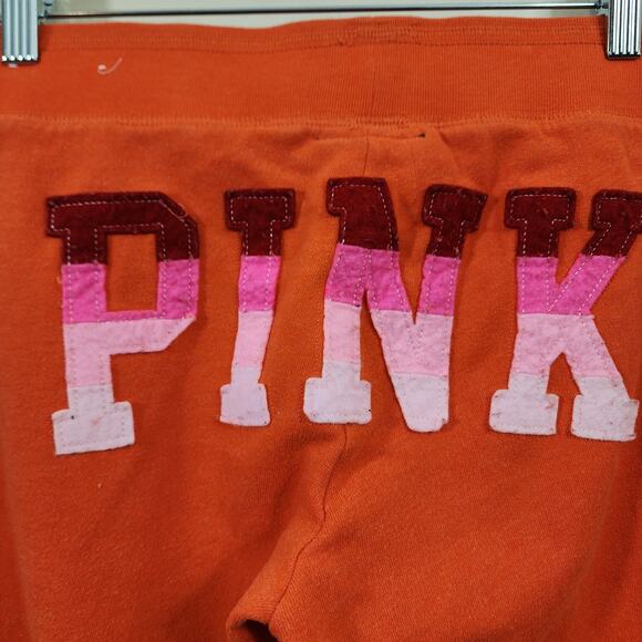 PINK true Y2K orange joggers with spell out on butt woman's size small - Picture 6 of 8